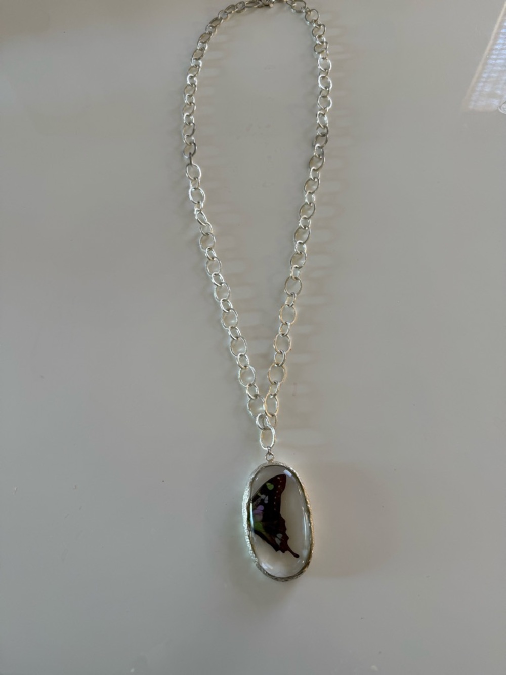 Alexis Bittar Silver Chain Necklace with Black and Purple Butterfly Pendant